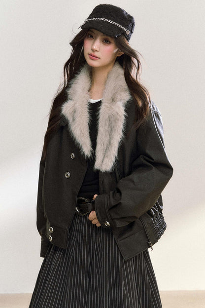 Large Fur Collar Biker Jacket