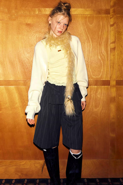 Gray Striped Six-Point Pants