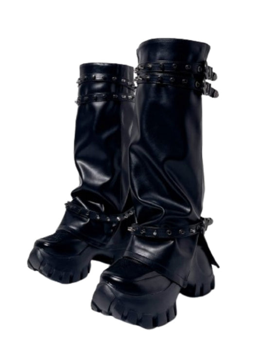 Y2K Punk Style Metal Rivets High Heel Long Boots