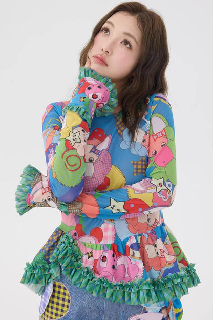 Two-Tone Lace Trim Top