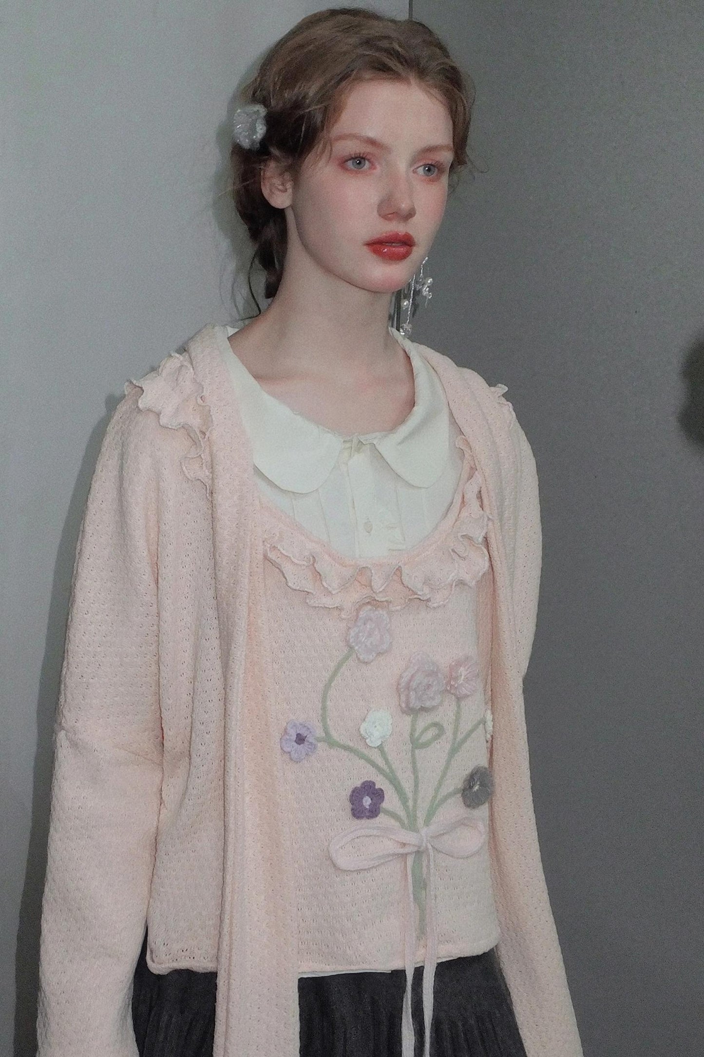 Flower Decoration Fake Two Contrast Top