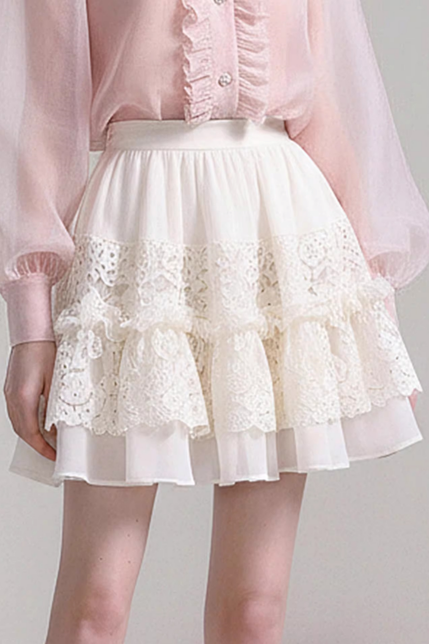 Pink Snow Doll Collar Shirt Set-Up