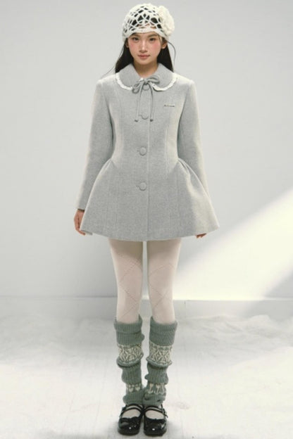 Light Gray Bow Woolen Coat