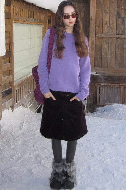 Mint Violet Slanted Hem Sweater