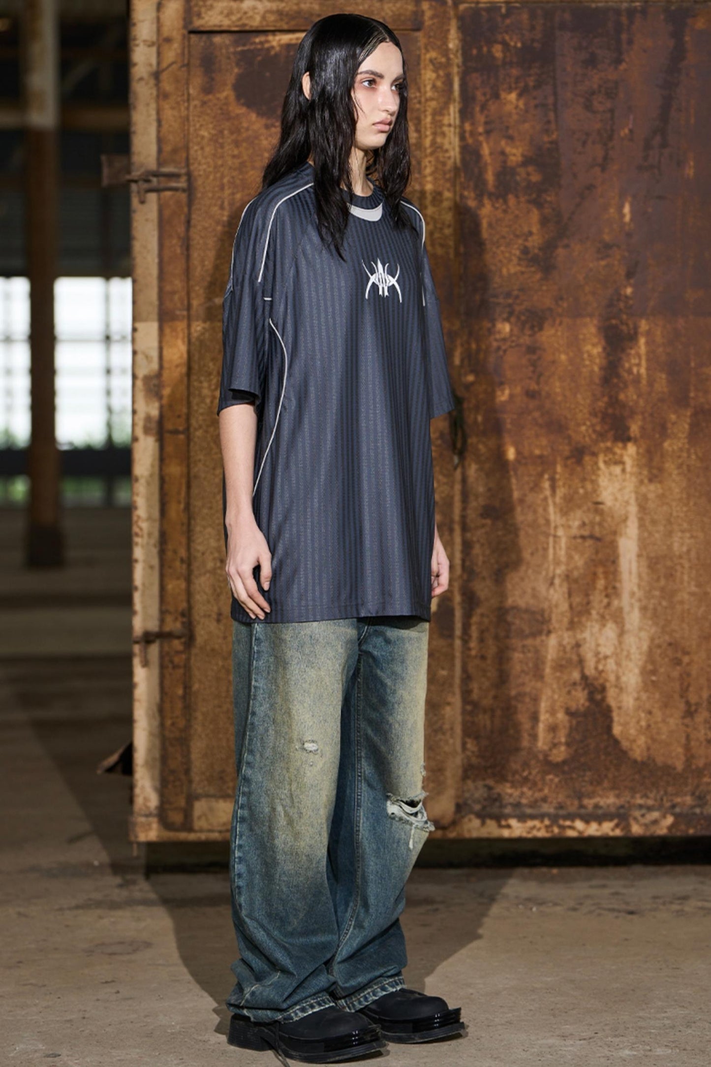 Gray Striped Jersey Top