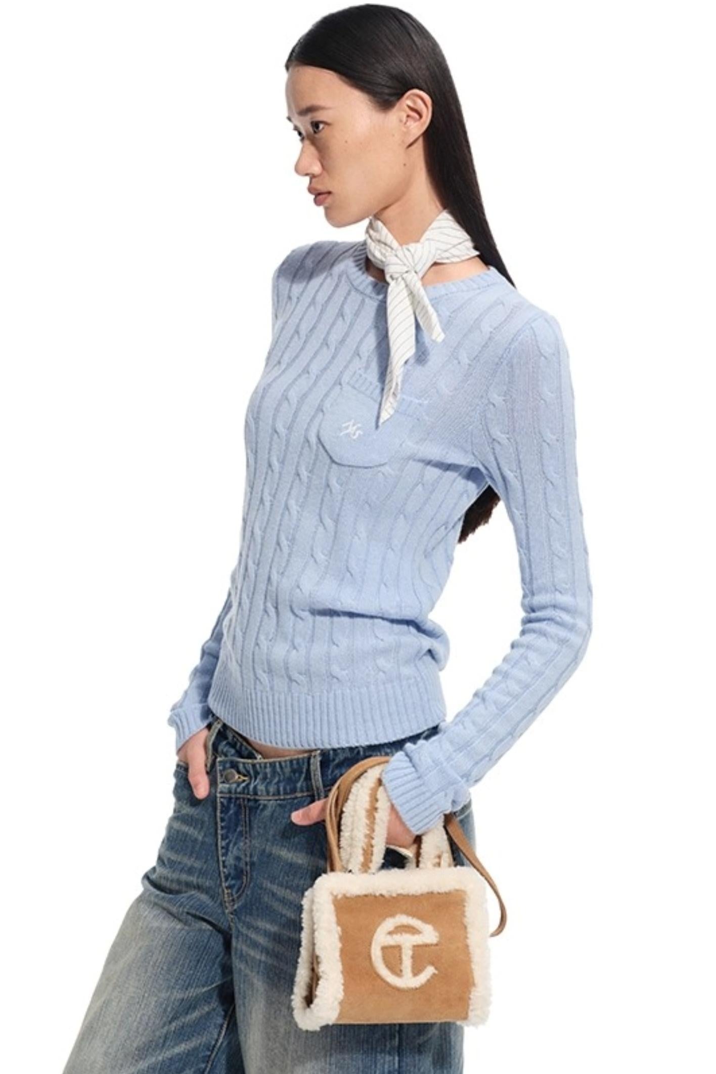 Cashmere Wool Cable Knit Top