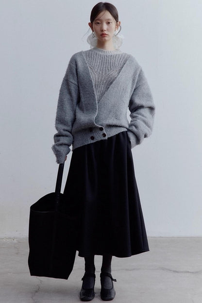 Misty Gray V-Neck Mohair Cardigan Coat