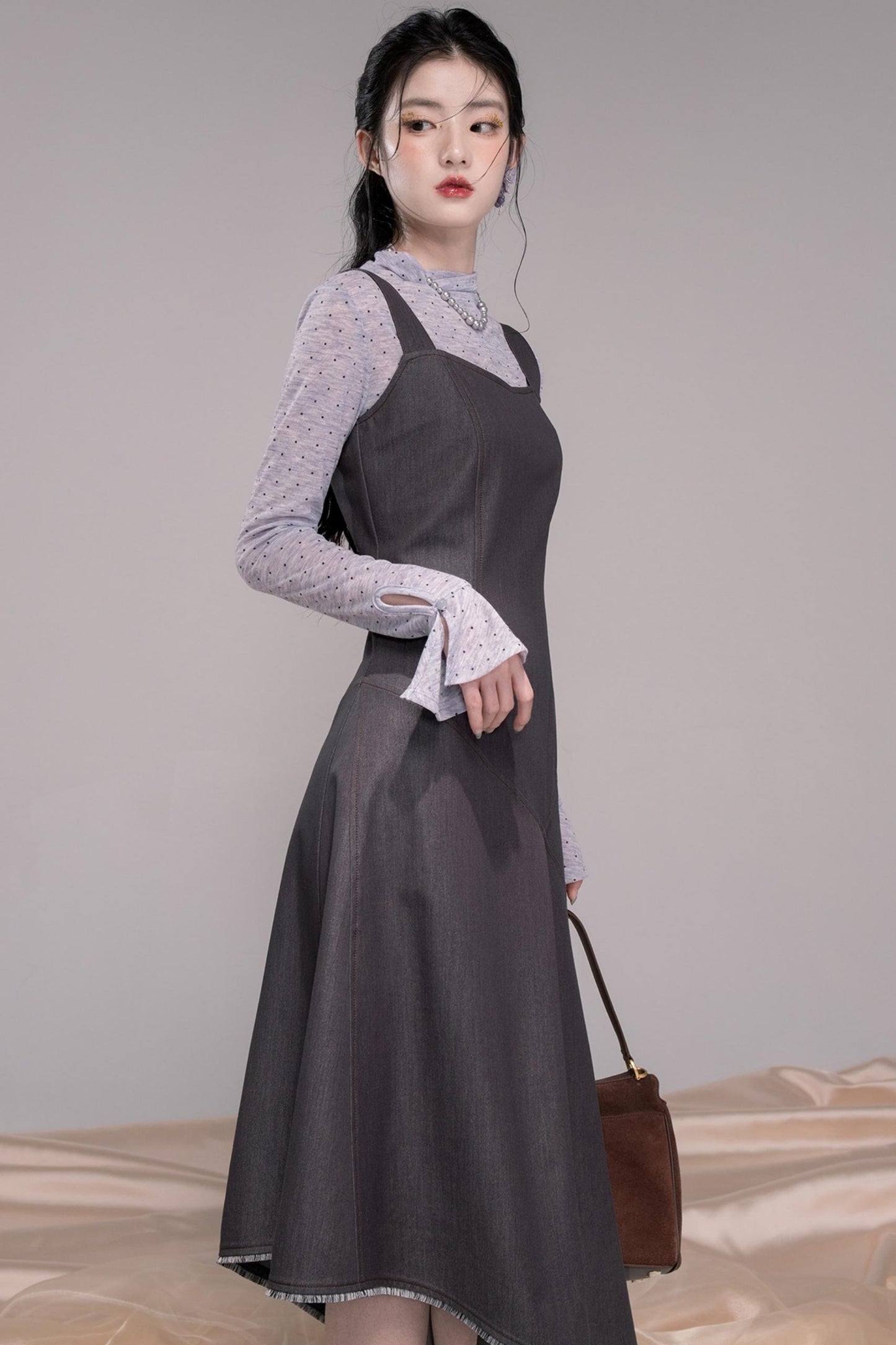 Twilight Gray Polka Dot Shirt Dress Set-Up