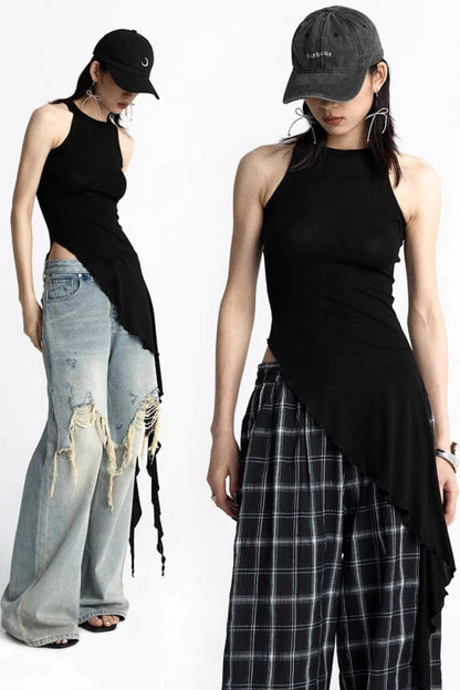 Black Ruffle Streamer Vest