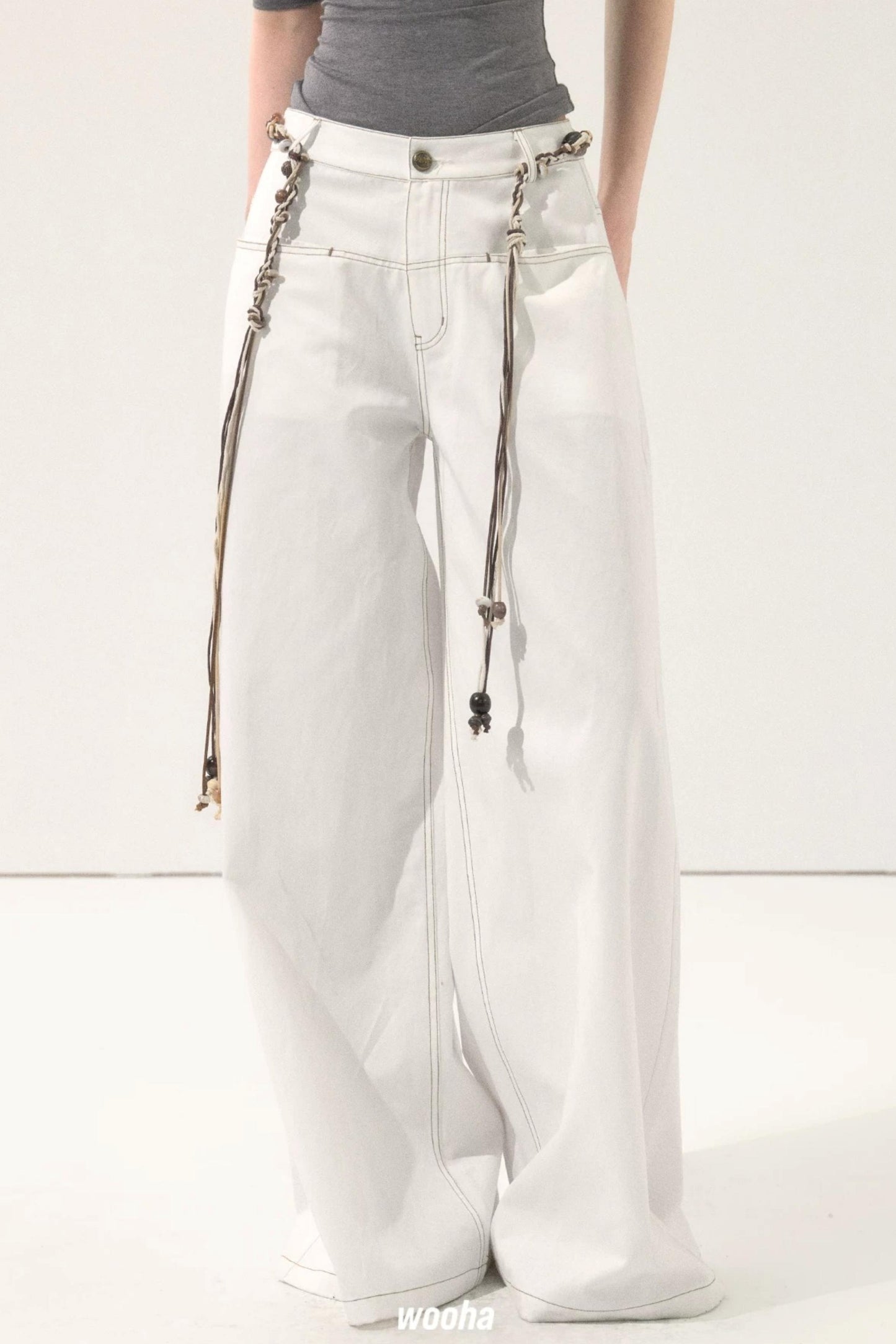 Retro Wide-Leg White Pants