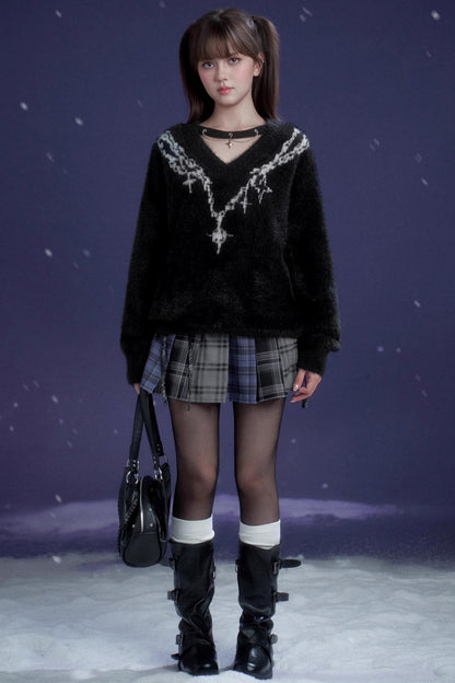 Dark Jacquard Choker Sweater