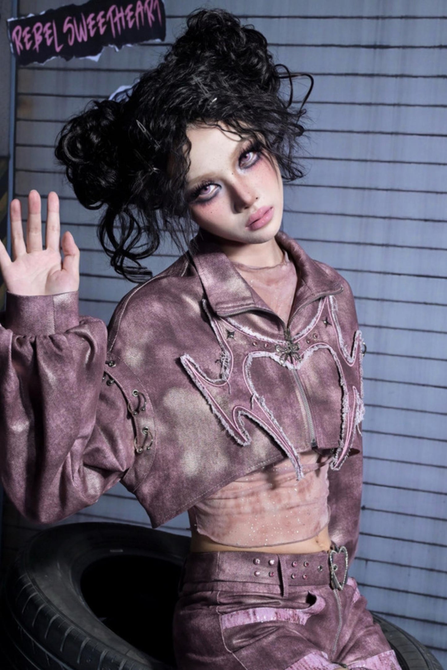 Butterfly Rivet Punk Denim Jacket