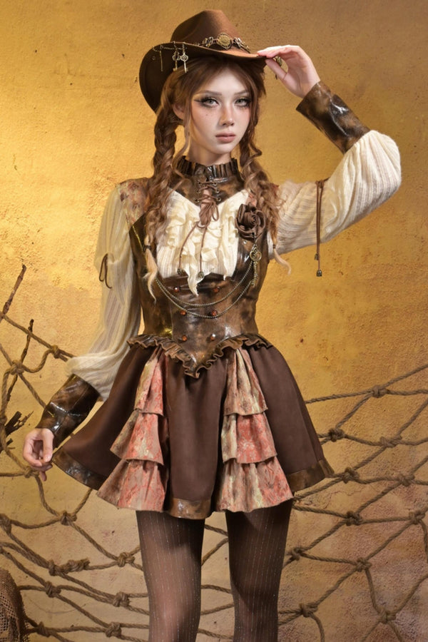 Steampunk Lace Patchwork Dress Set-Up