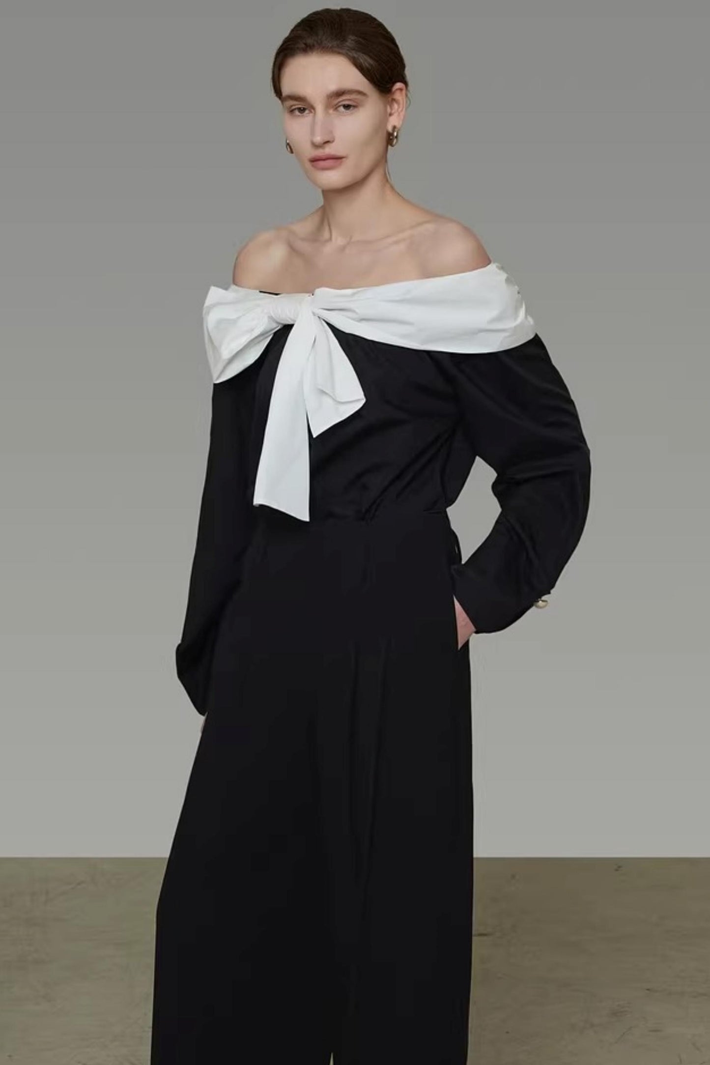 Color-Blocked Off-Shoulder Shirt