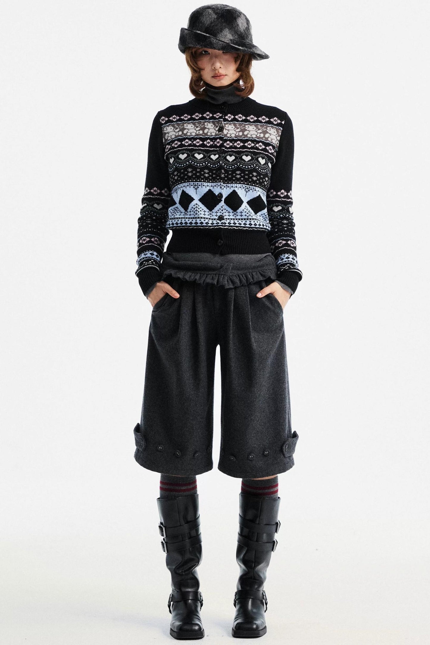 Retro Bear Jacquard Wool Cardigan