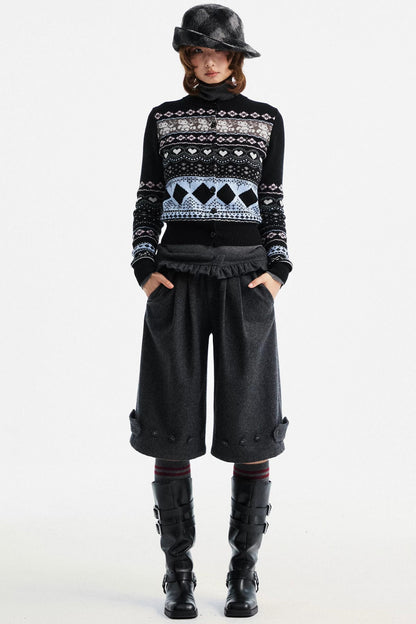 Retro Bear Jacquard Wool Cardigan