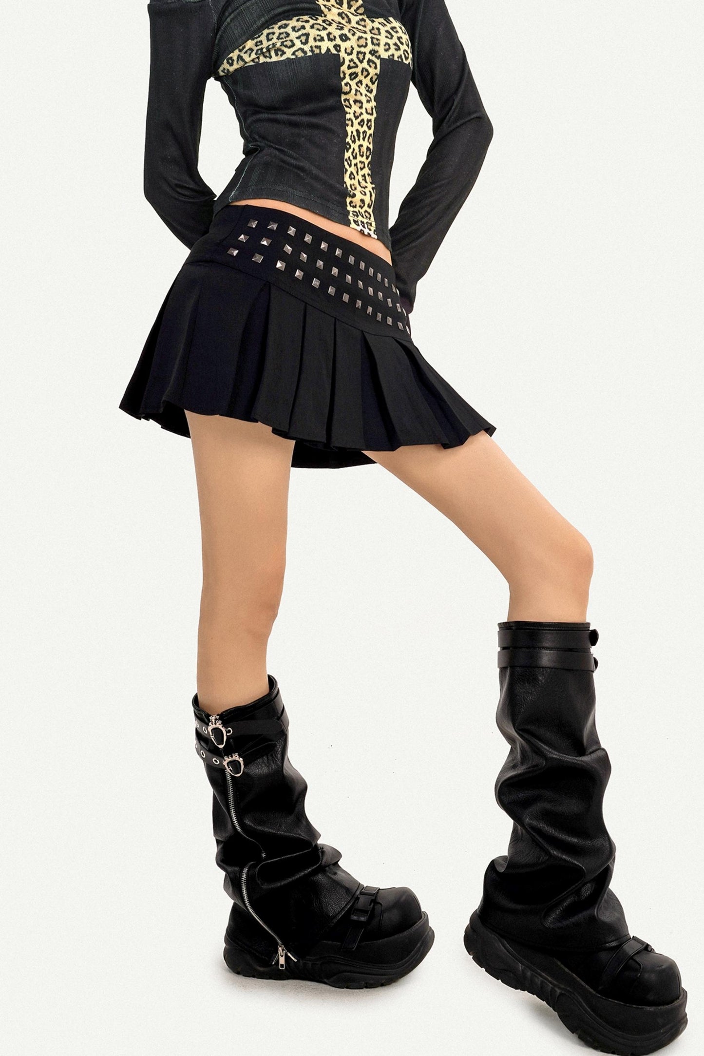 Punk Style Black Pleated Skirt