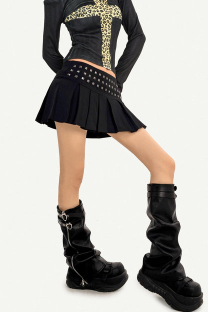 Punk Style Black Pleated Skirt