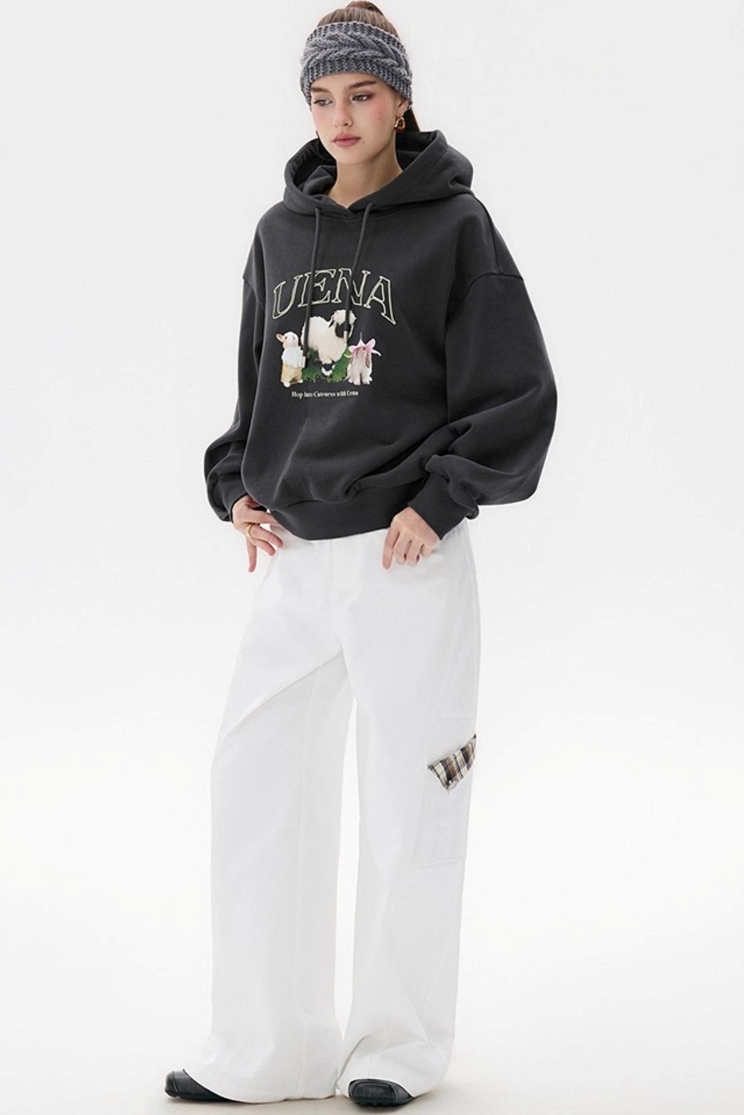 White Plaid Wide-Leg Cargo Pants