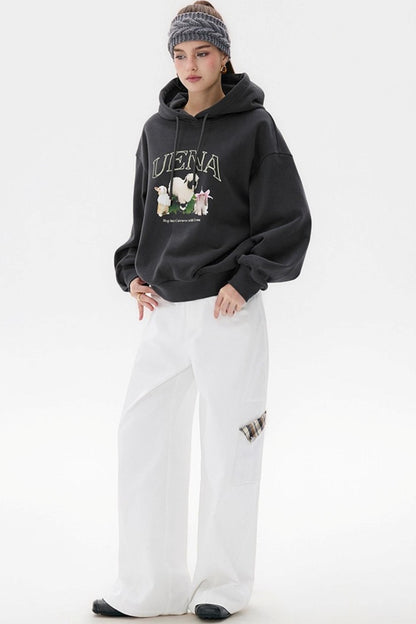 White Plaid Wide-Leg Cargo Pants