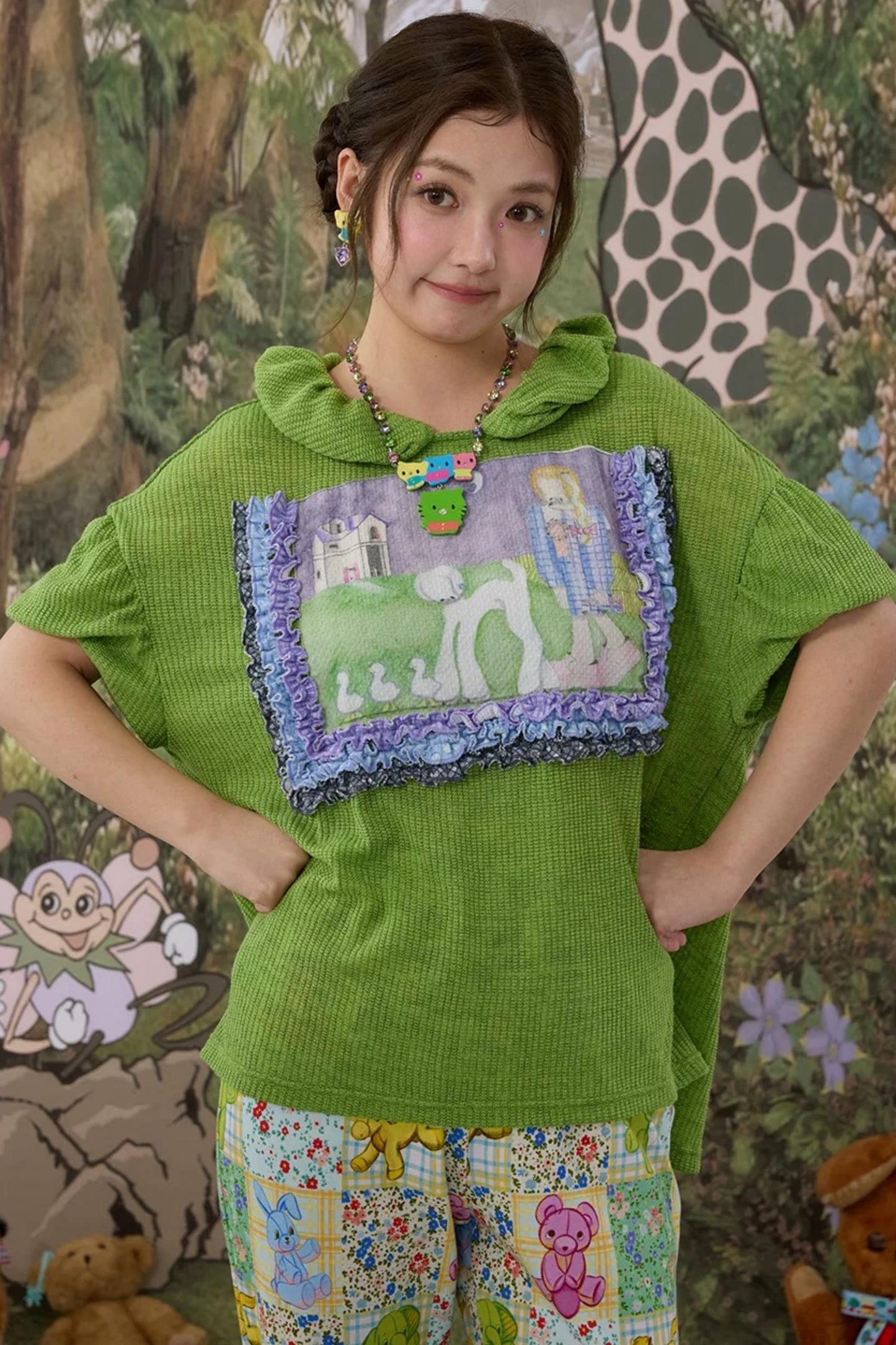 Green Lace Pleated Top