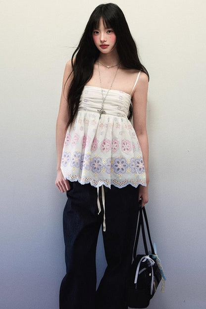 Lace-Trimmed Floral Camisole