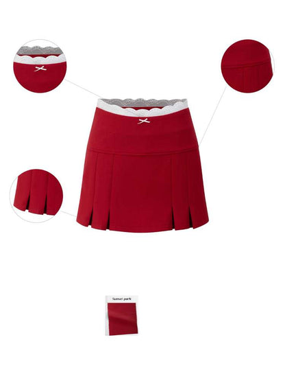 Retro College Style Scalloped Pleated Mini Skirt