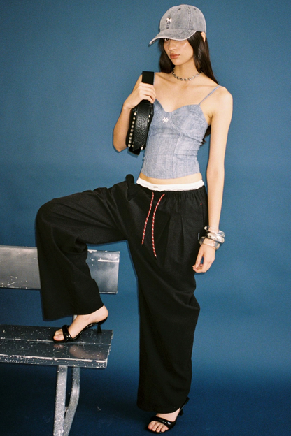 Denim Pleated Camisole Top