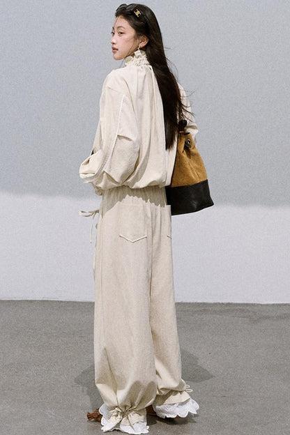 Embroidered Lace Panels Trousers & Jacket Set-Up