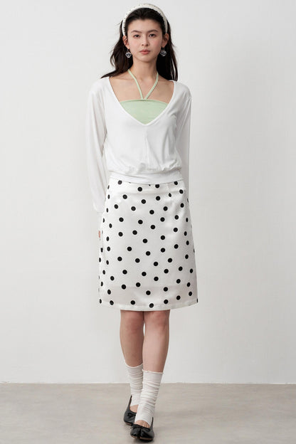 High-Support Satin Polka Dot Midi Skirt