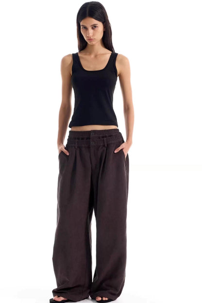 Double-Waist Pleated Pants