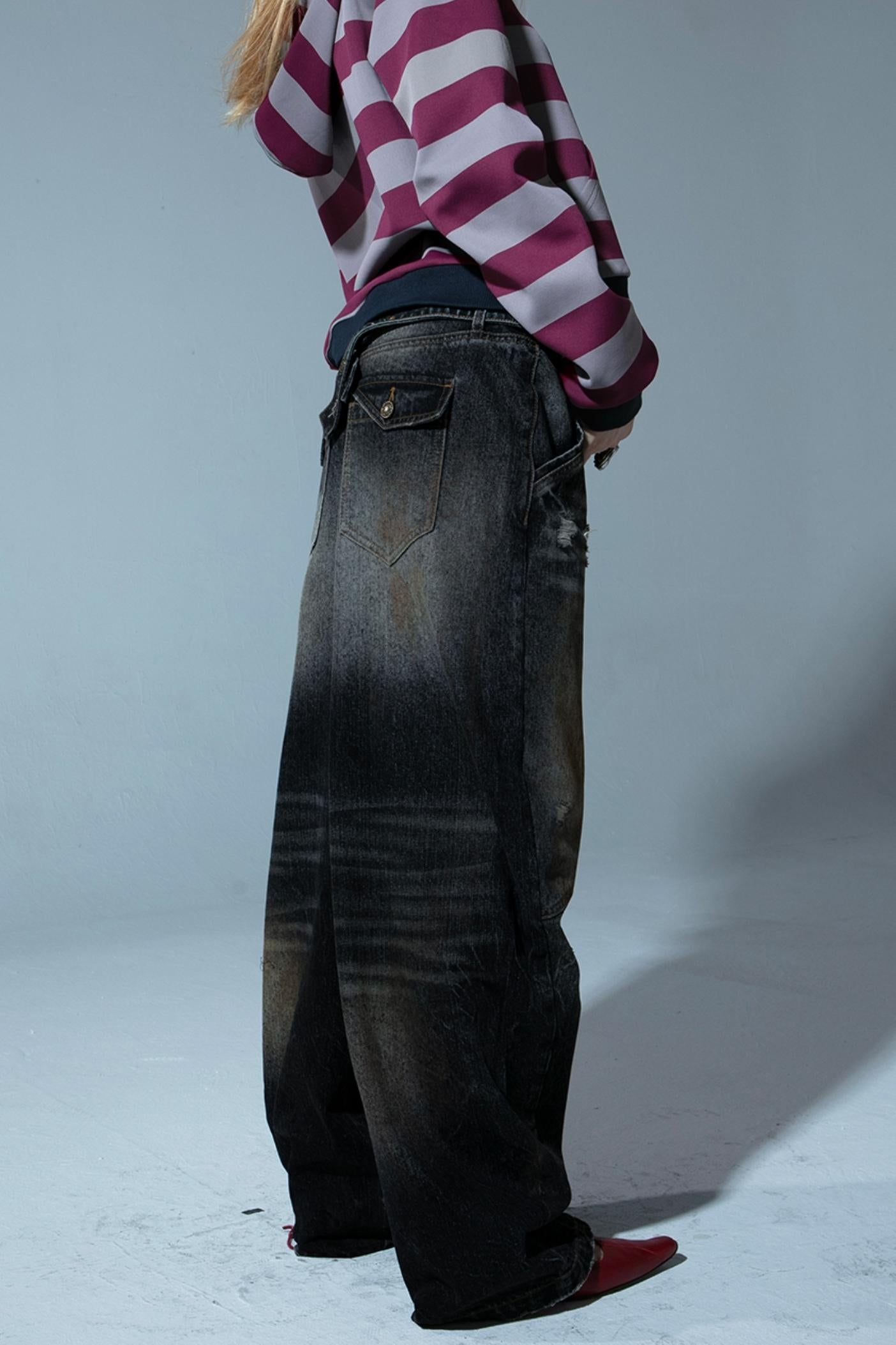 Relaxed Wide Leg Mud Dye Jeans Pants