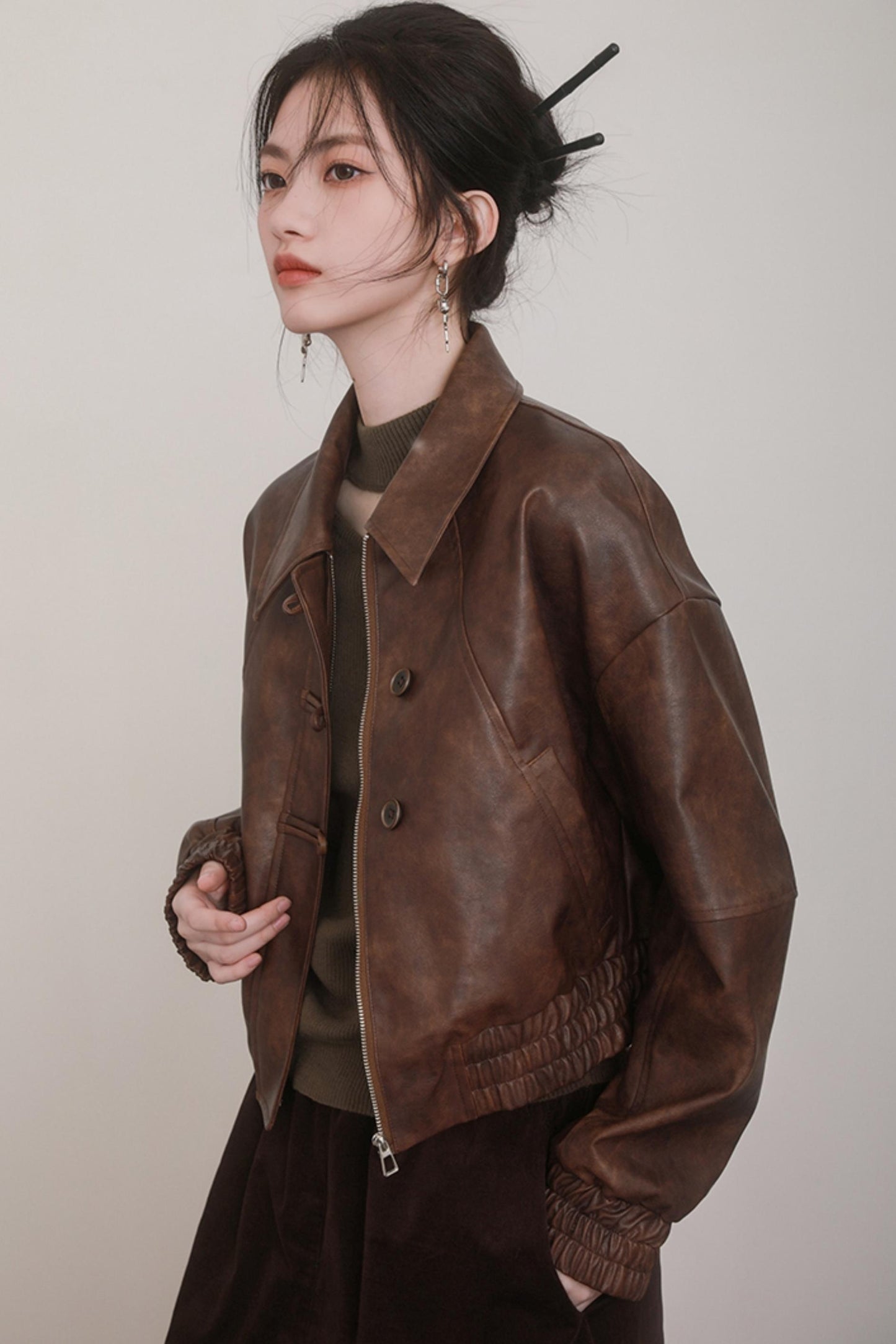 Cocoa Brown Retro Leather Jacket