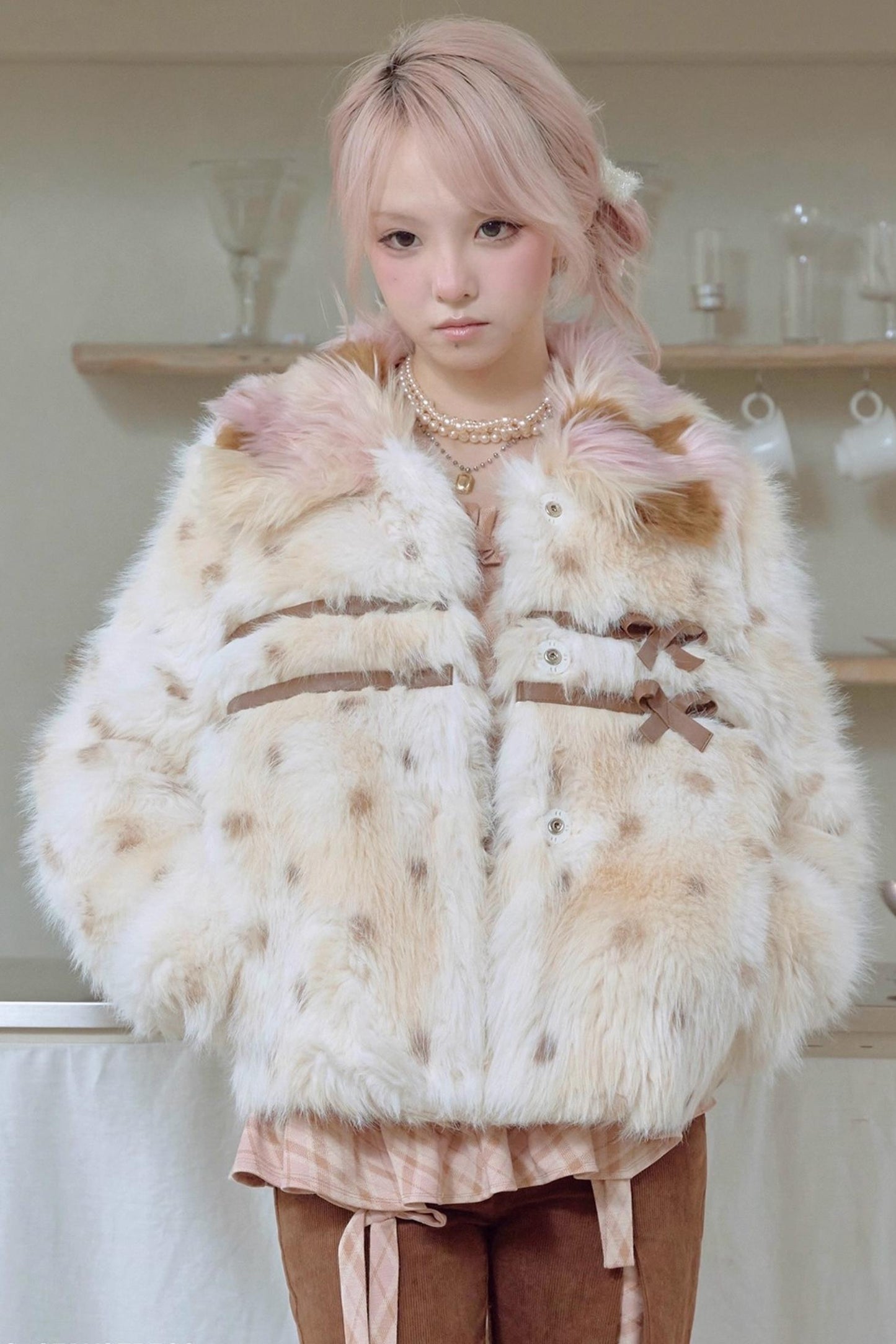 Brown Polka Dot Fur Coat