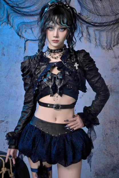 Shiny Pleated Leather Jacket