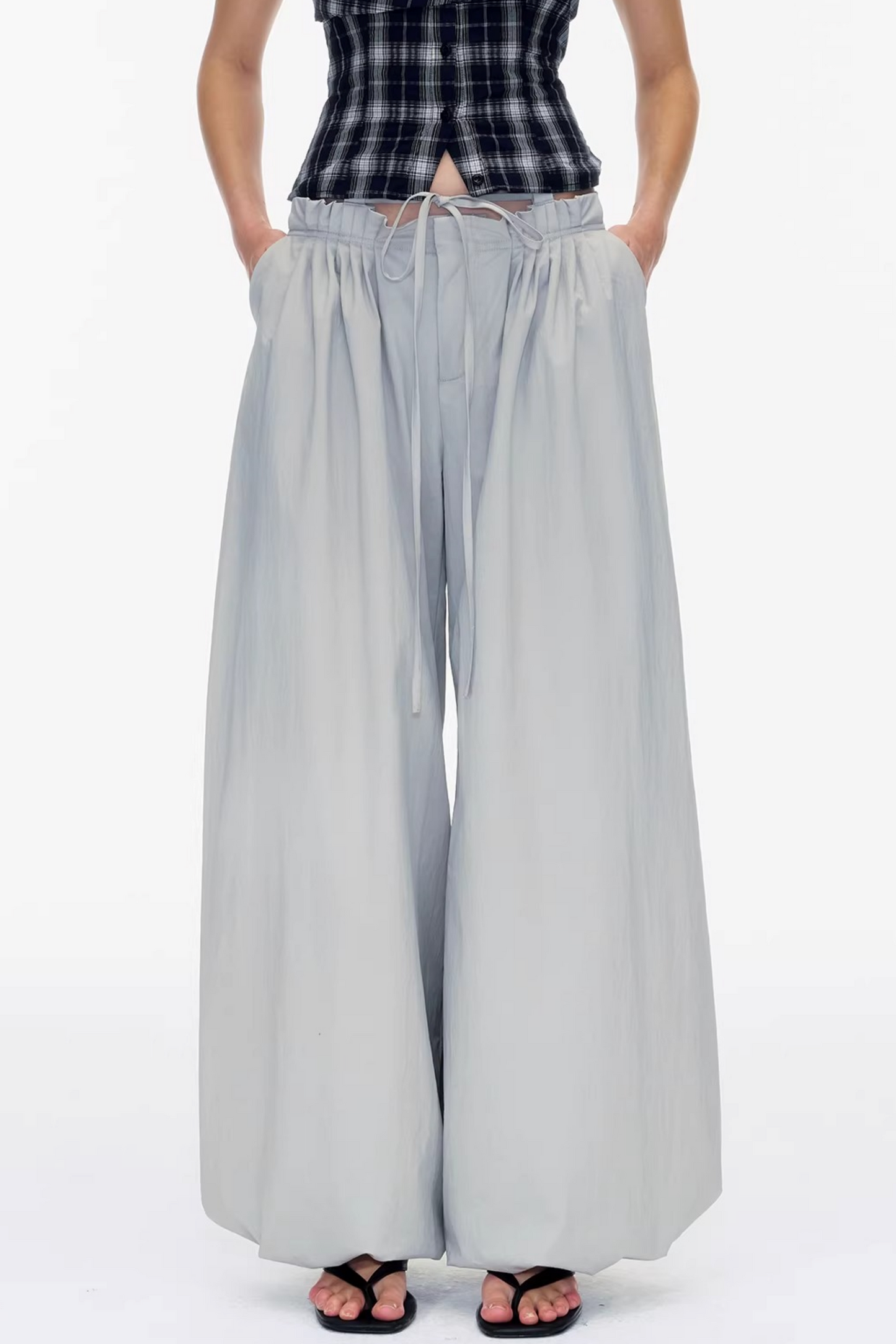 Waist Ruched Wide-Leg Pants