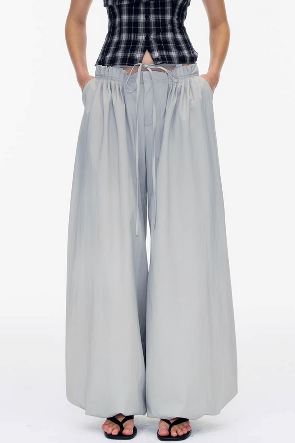 Waist Ruched Wide-Leg Pants