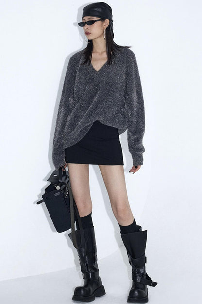 Silver V-Neck Sweater