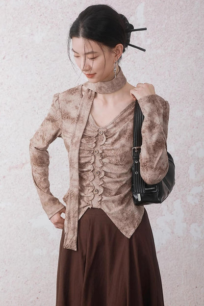 Matte Apricot V-Neck Knitted Top