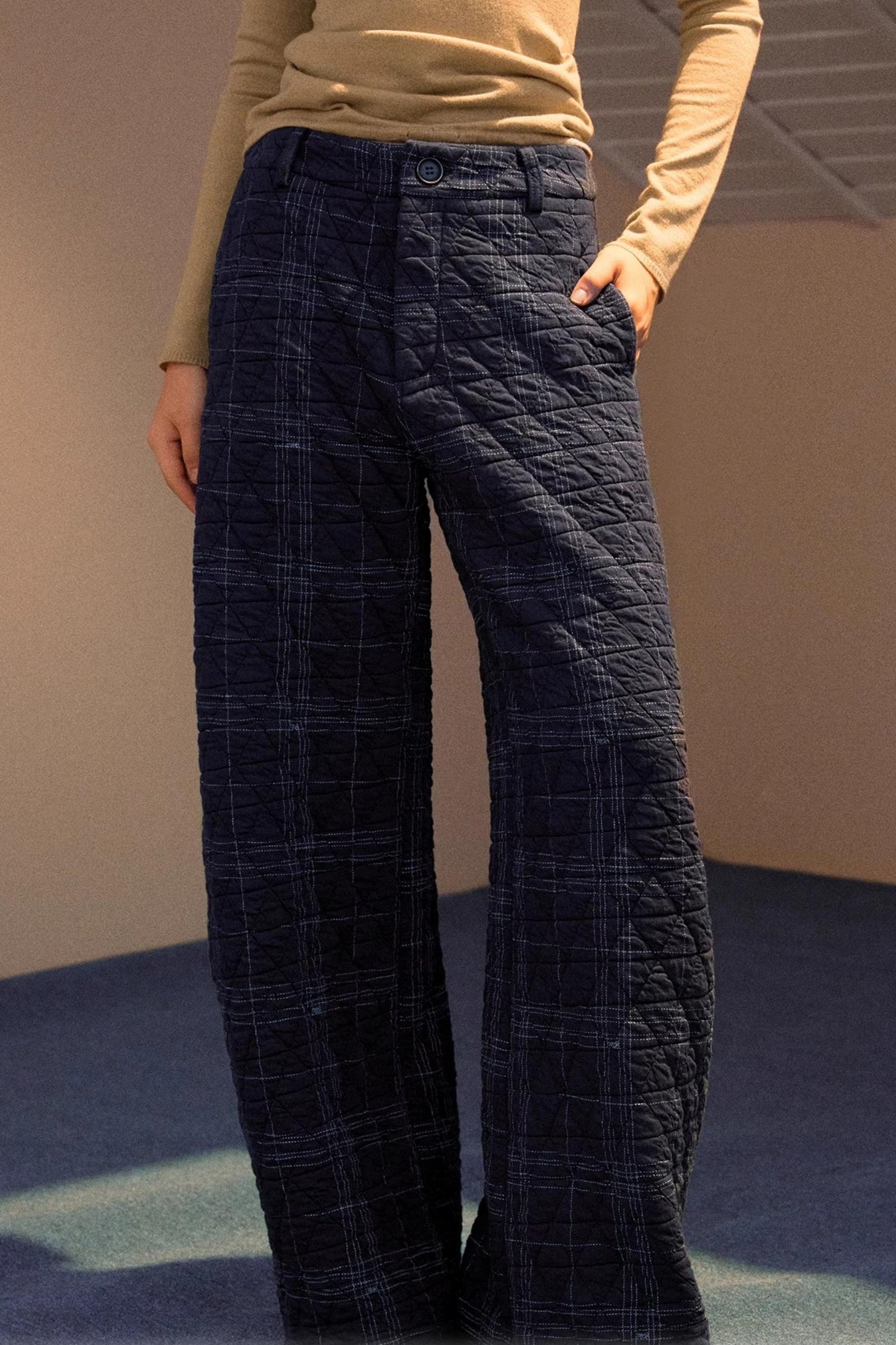 Vintage Plaid Quilted Pants