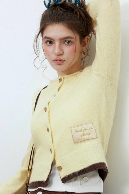 Monogram Patch Crew Neck Fleece Cardigan