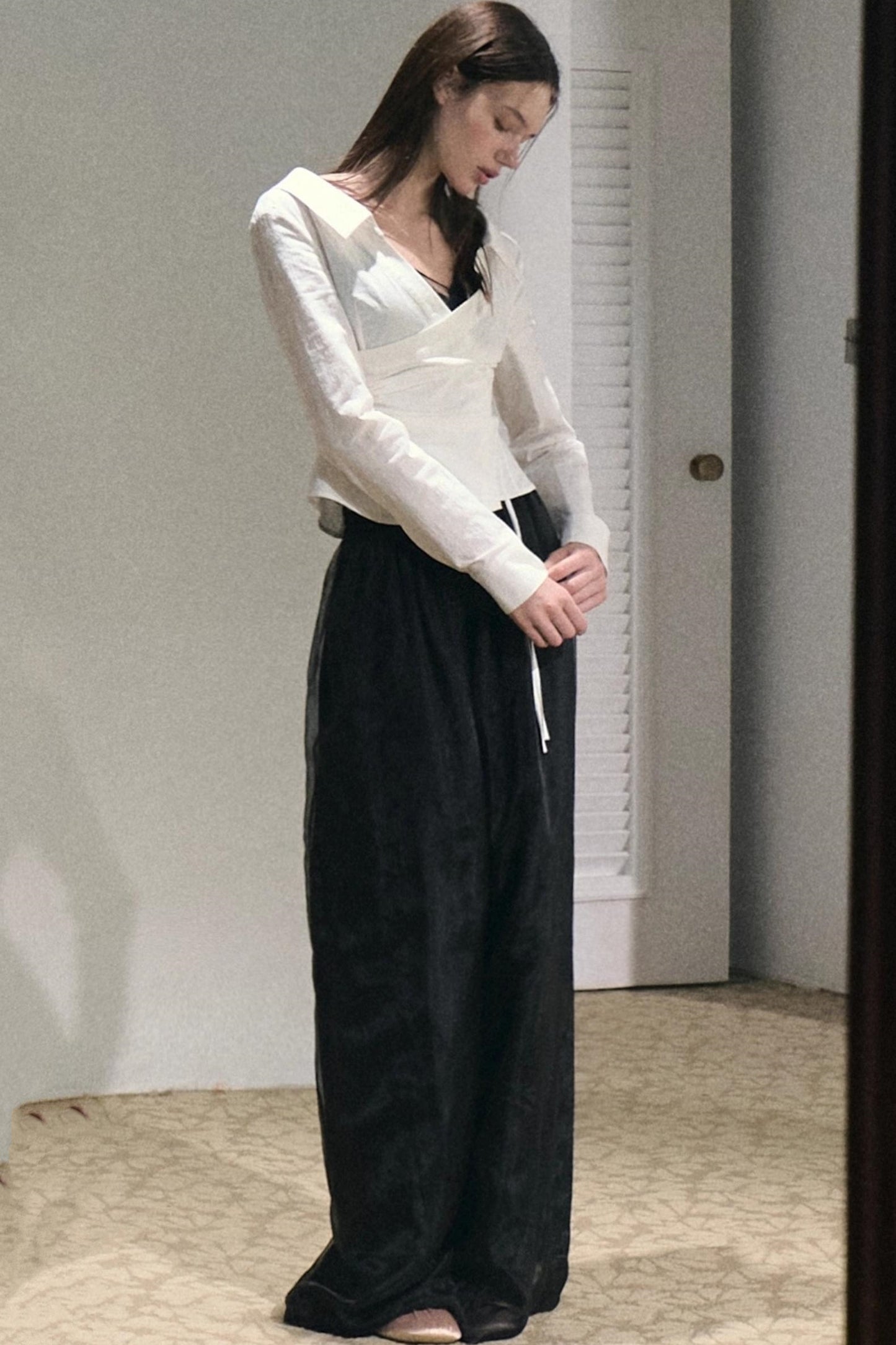 Texture Collar Stretch Shirt Top