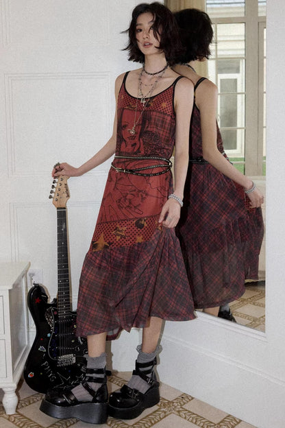 Red Printed Strap Dress