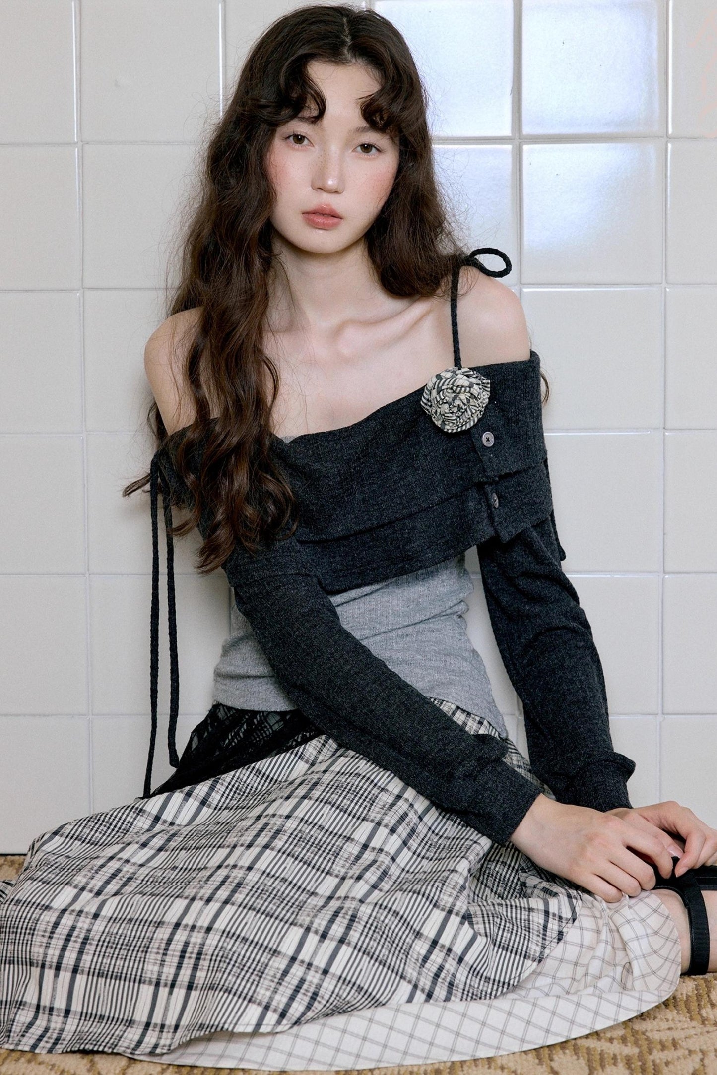 Camisole Knit Top Plaid Skirt Set-Up