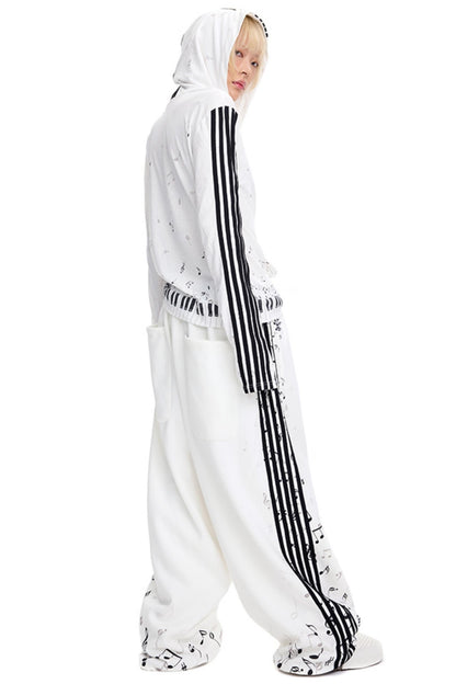 Piano Note Print Long-Sleeved Top