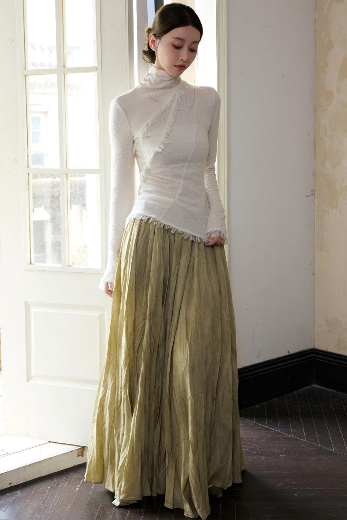 White Wool Turtleneck Knit Top