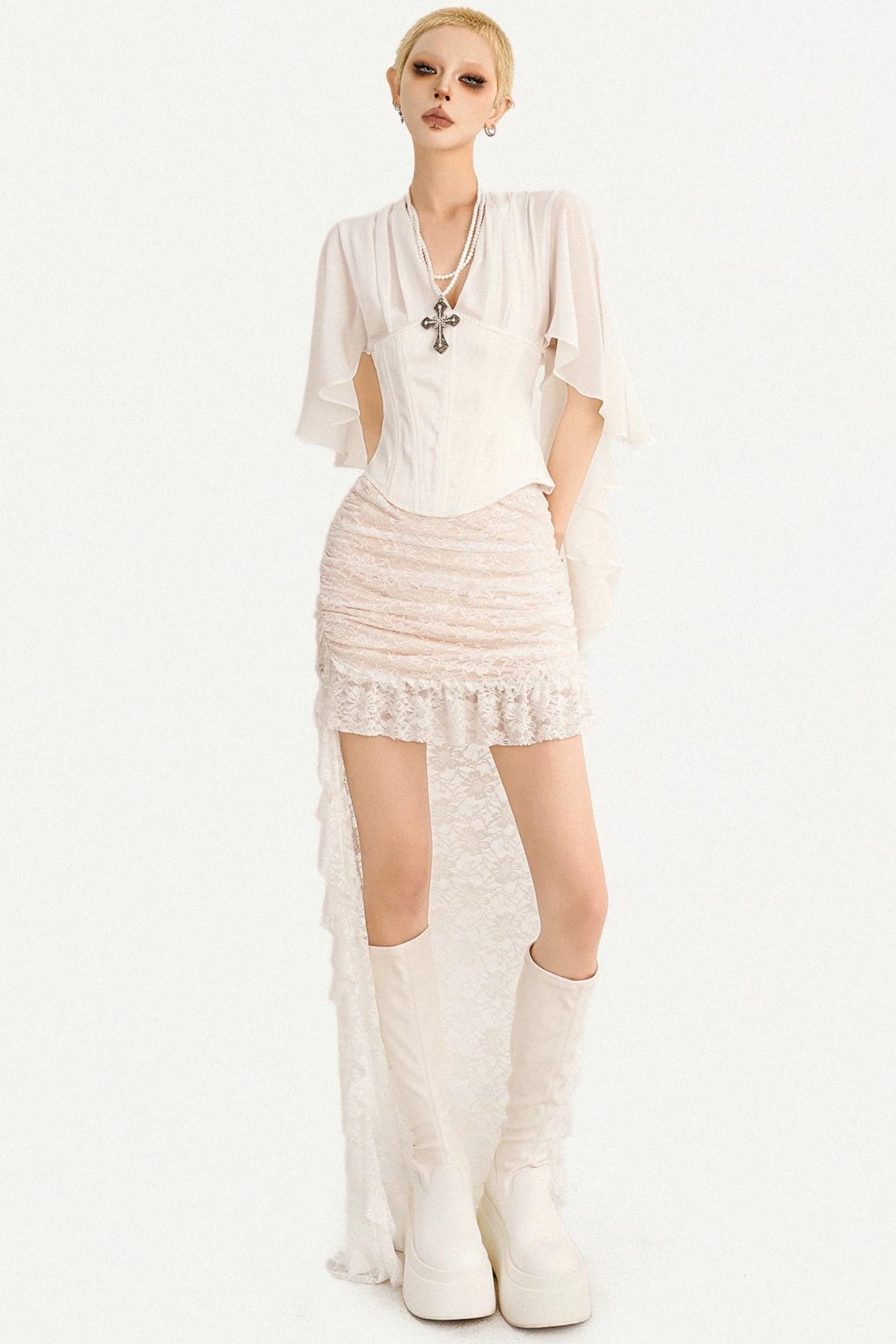 French Ribbon Mesh Blouse