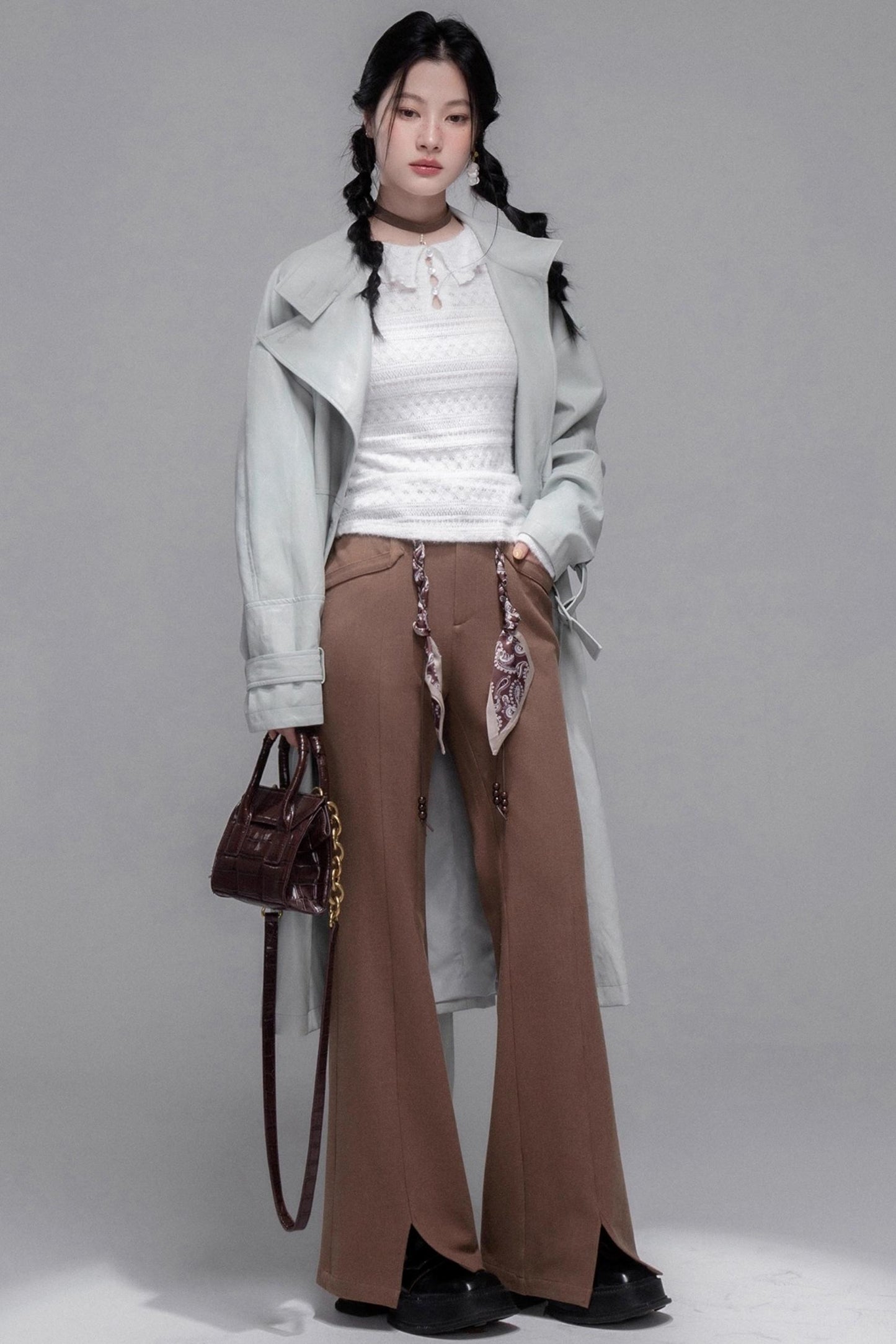 Silk Belted Bootcut Slacks