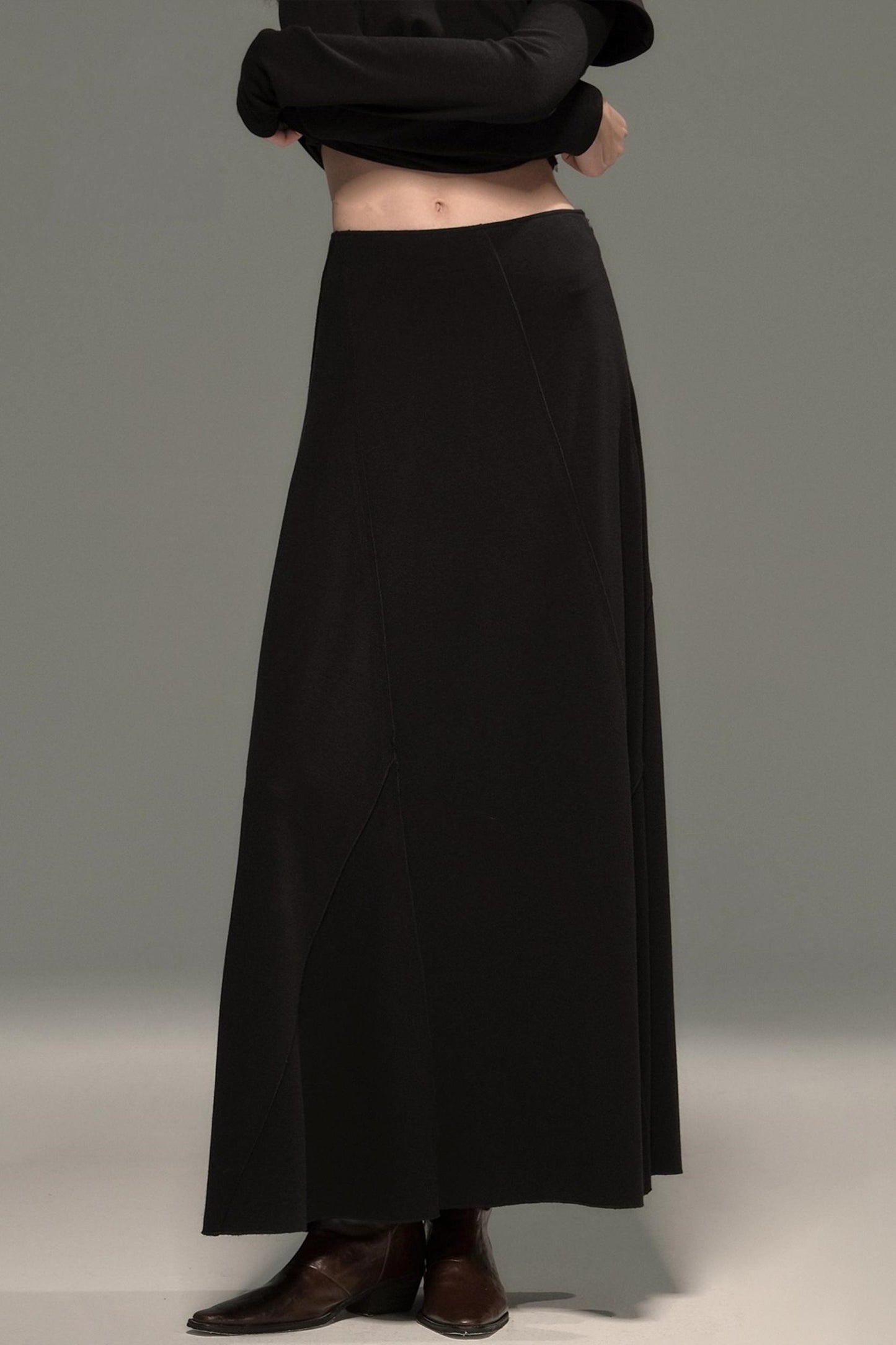 Slanted Shoulder Knit Top Skirt Set-Up