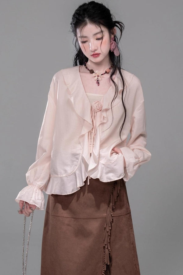 Light Peony Ruffle Cardigan